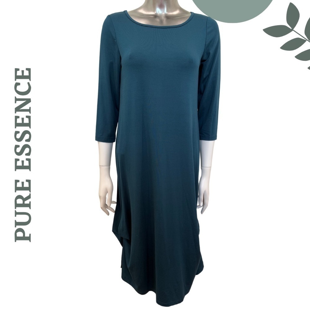 Pure Essence Bamboo Blend Teal Midi Dress 3/4 Sleeve